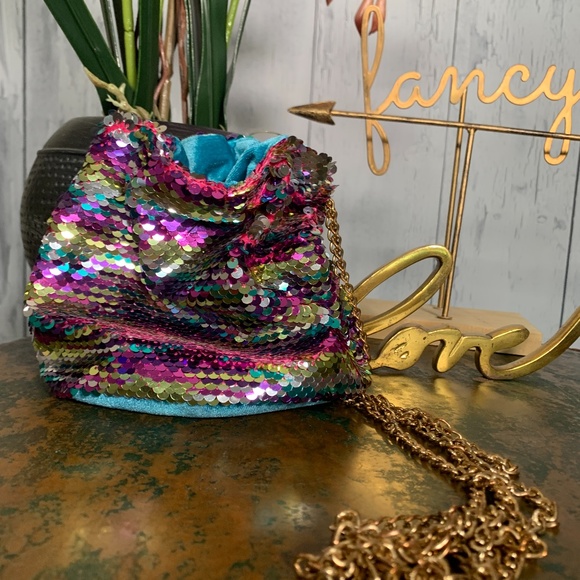 Missguided Multicolor Chain Bucket Sequins Bag EUC - Picture 5 of 13